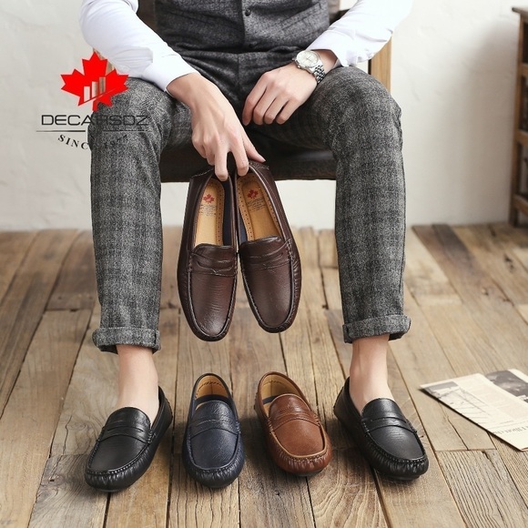 Men's Brown Loafers Slip-On Round Toe Casual Lightweight Anti-Slip - Picture 4 of 9